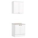 Ver imagem 1 de Cozinha Modulada Americana 2 Peças Aéreo e Balcão 80cm Branco/calcare com Tampo Mdp - Móveis
