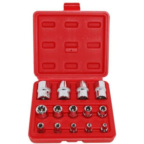 Jogo de Soquete Torx Fêmea 1/2, 3/8 e 1/4 14 Peças Dm600