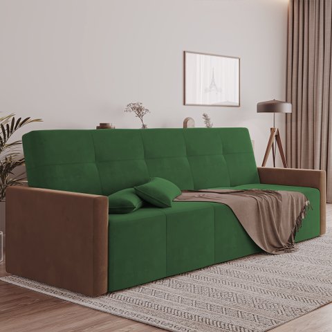 Sofa Cama Retrátil e Reclinável Casal Paris 2m Veludo Verde