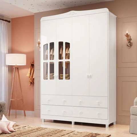 Guarda Roupa Infantil Peroba Elô 4 Portas e 4 Gavetas Branco