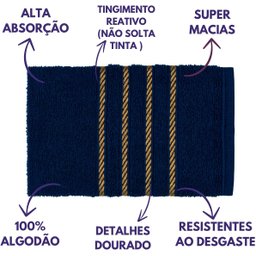 Jogo de Toalha Montreal 2 Banho + 2 Rosto Dourado 100% Algodão Alta Absorção Azul Marinho - 3