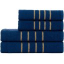 Ver imagem 1 de Jogo de Toalha Montreal 2 Banho + 2 Rosto Dourado 100% Algodão Alta Absorção Azul Marinho