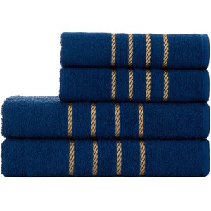 Jogo de Toalha Montreal 2 Banho + 2 Rosto Dourado 100% Algodão Alta Absorção Azul Marinho