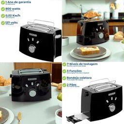 Torradeira Tostador Elétrico de Pão 800w Black+decker - 220v - 3