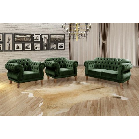 Conjunto Duquesa 2+1+1 Lugares - Veludo Verde 270