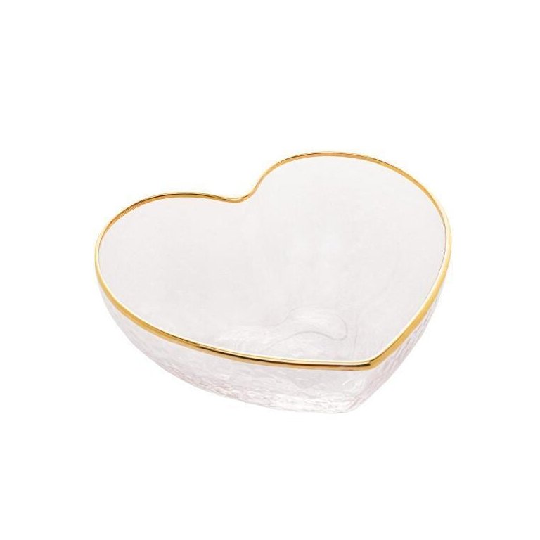 Bowl De Vidro Coração Borda Com Filete Dourado Bon Gourmet