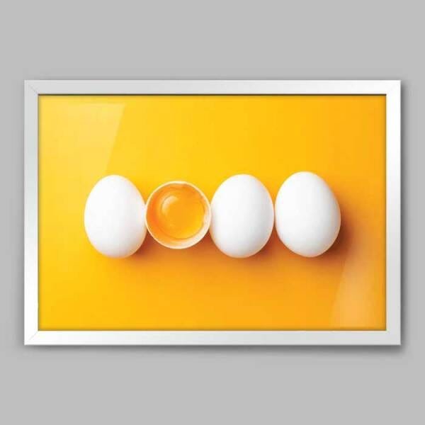 Quadro Cozinha Ovos - 60x40cm - Moldura Padrão Branco - 1
