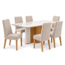Ver imagem 2 de Conjunto Sala de Jantar 6 Lugares Retangular Tampo Vidro/MDF 160cm Mesa Astrid com Cadeiras Luar Bege Amêndoa Clean/Off White/Rinzai Bege