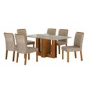 Ver imagem 1 de Conjunto Sala de Jantar Sofia 1,60m Tampo Vidro Off com 6 Cadeiras Jade Cinamomo/Linho Palha