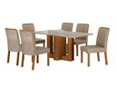 Ver imagem 1 de Conjunto Sala de Jantar Sofia 1,60m Tampo Vidro Off com 6 Cadeiras Jade Cinamomo/Linho Palha