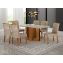 Ver imagem 7 de Conjunto Sala de Jantar Sofia 1,60m Tampo Vidro Off com 6 Cadeiras Jade Cinamomo/Linho Palha