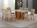 Ver imagem 7 de Conjunto Sala de Jantar Sofia 1,60m Tampo Vidro Off com 6 Cadeiras Jade Cinamomo/Linho Palha