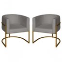 Ver imagem 1 de Kit 2 Poltronas Decorativa Luxo Base de Metal Dourada Escritório Recepção Sala Suede Prata Eli M