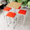 Ver imagem 1 de Conjunto Mesa Alta Bar Bistrô Quadrada Pinus 4 Bancos Estofado Industrial Don Castro Decor Ind