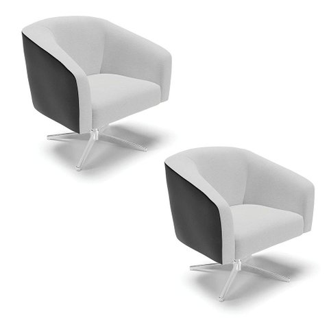 Cadeira Sala de Jantar Giratória Cromada Kit 2 Stella Pto/linho D03 - D'Rossi Cor Cinza
