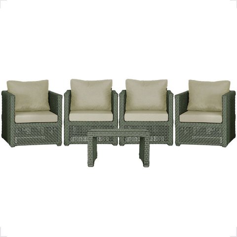 Mesa Centro e 4 Poltronas Madri Corda Náutica Estofado 7 Trama Original