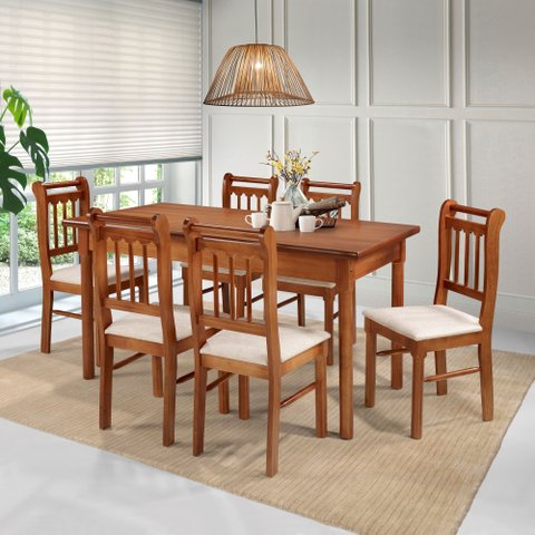 Conjunto Sala de Jantar Com 6 Cadeiras Madeira Maciça Mv Outlet Mel