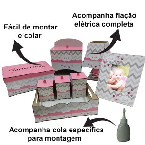 Kit Bebe Quarto Menina Decoração Nuvem Berço Adesivado Mdf