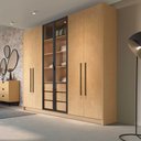 Ver imagem 1 de Guarda Roupa Casal 6 Portas 2,43m X 2,3m Vidro Fumê 100% Mdf Cor:carvalho Mel