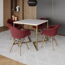 Ver imagem 1 de Jogo de Mesa Industrial Base Dourada Tampo Quadrado 90cm Branco com 4 Poltronas Estofadas Vermelho