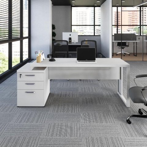 Mesa Diretor Escritório F5 3 Gavetas MDP 150cm Cinza F5 Office