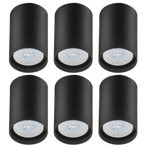 Kit 6 Spots de Sobrepor Zoom Pretos Luminária de Teto Redonda 8x12,5cm Bivolt 1 Lâmpada Par20
