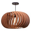 Ver imagem 1 de Kit 2 Pendente Mdf Poptem Elíptica Madeira Lustre 48cm Luminária Sala