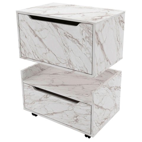 Kit Balcão e Gabinete de Banheiro 1 Porta 1 Gaveta e Rodízios Mármore Branco