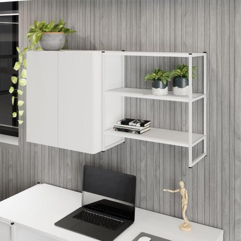 Armário Aéreo com Nicho 2 Portas 4 Prateleiras MDP Branco F5 Office