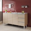 Ver imagem 4 de Balcão para Pia 1,60 Mt Salvador Mdf 3 Gavetas Amendoa Off White