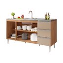 Ver imagem 2 de Balcão para Pia 1,60 Mt Salvador Mdf 3 Gavetas Amendoa Off White