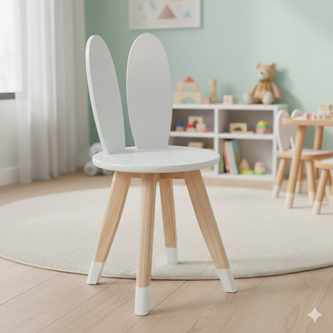 Cadeira Infantil Coelho Tampo Mdf Pés Pinus Resistente:branco