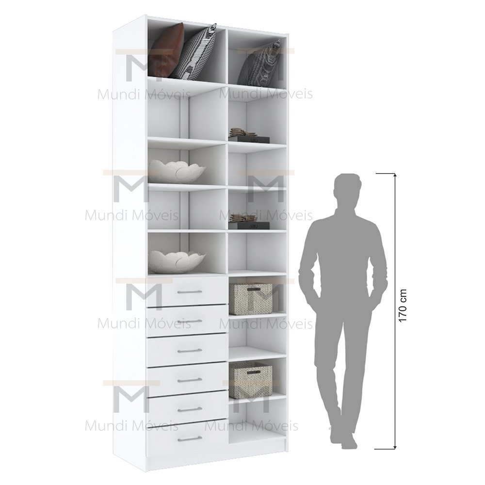 MÓDULO CLOSET GAVETEIRO PRATELEIRAS COM NICHOS M496.B MUNDI MOVEIS - 5