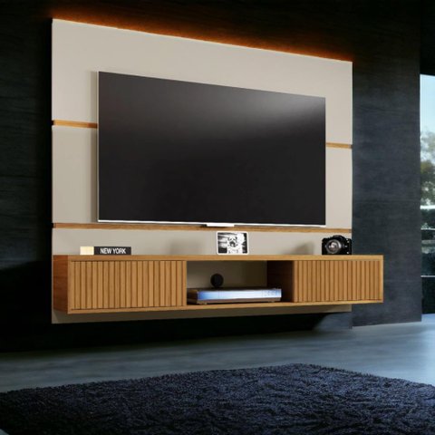 Painel para Tvs 65" Âmbar Off White e Cinamomo Ripado Bechara