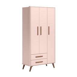 Jogo de Quarto Infantil Retrô Rosa com Berço Cômoda e Guarda-roupa - 6