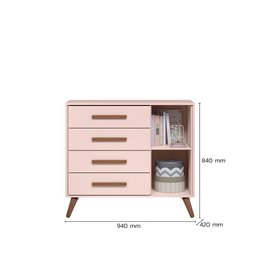 Jogo de Quarto Infantil Retrô Rosa com Berço Cômoda e Guarda-roupa - 4