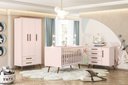 Ver imagem 1 de Jogo de Quarto Infantil Retrô Rosa com Berço Cômoda e Guarda-roupa