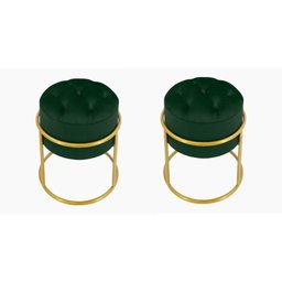 Kit 2 Puff Banqueta Estofado Decorativo Base de Ferro Capitonê Suede Verde Eli Móveis e Decoração - 1