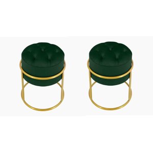 Kit 2 Puff Banqueta Estofado Decorativo Base de Ferro Capitonê Suede Verde Eli Móveis e Decoração