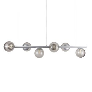 Lustre Pendente Figo Prata - 6 Globos Esfera de Vidro Fumê - 6-2620-15-fu