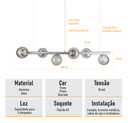 Ver imagem 5 de Lustre Pendente Figo Prata - 6 Globos Esfera de Vidro Fumê - 6-2620-15-fu