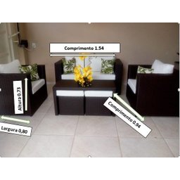 Conjunto de Sofá de 4 Lugares em Fibra Sintética + Mesa com Puff - 4