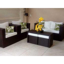Conjunto de Sofá de 4 Lugares em Fibra Sintética + Mesa com Puff - 2
