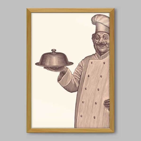 Quadro Cozinha Chef Lines - 60x40cm - Moldura Padrão Madeira - 1