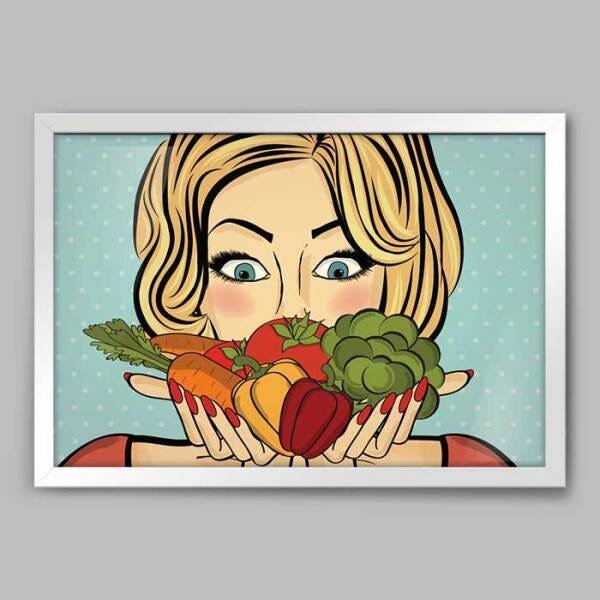 Quadro Cozinha Legumes Pop Art - 45x30cm - Moldura Padrão Branco - 1