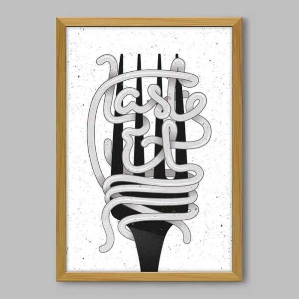 Quadro Cozinha Fork - 20x30cm - Moldura Padrão Madeira - 1