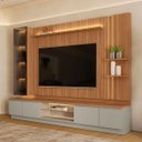 Ver imagem 1 de Conjunto Painel Rack Módulo Lateral e Cristaleira Been Mdp/mdf Tv até 75 Canela/gris G77 - Gran Belo