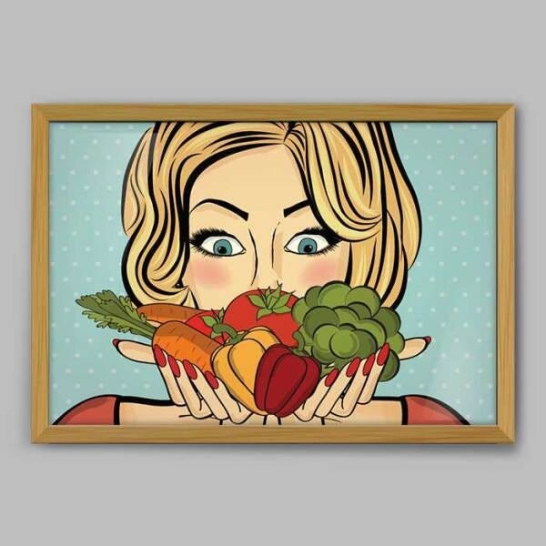 Quadro Cozinha Legumes Pop Art - 45x30cm - Moldura Caixa Madeira - 1