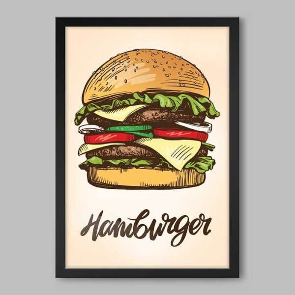 Quadro Cozinha Hamburger Old Post - 45x30cm - Moldura Padrão Preto - 1