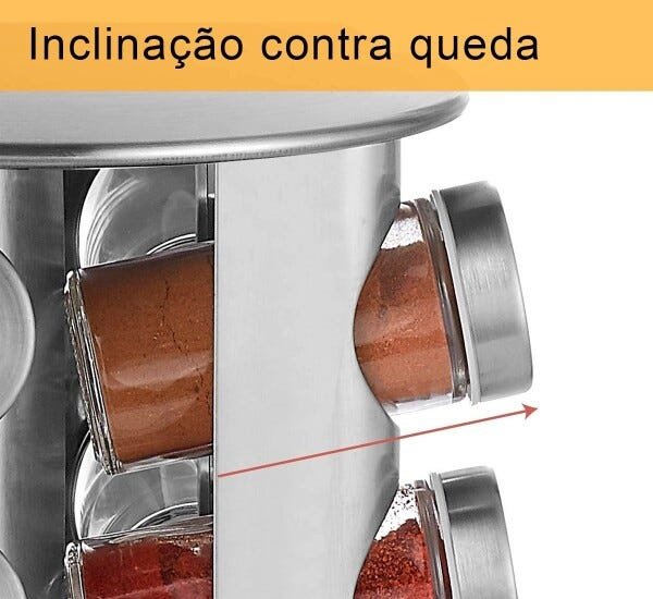 Porta Temperos Condimentos Suporte Giratório em Aço Inox com 16 Potes - inox - 4